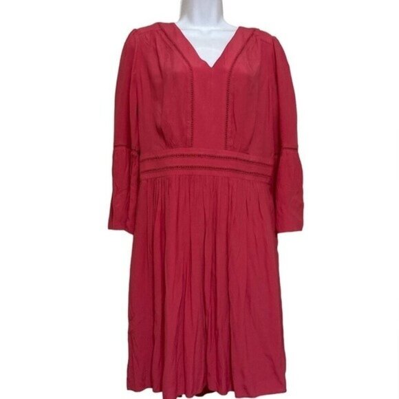 ANN TAYLOR Raspberry Regal Cutout Flare Sleeve Pleated women Dress 8 Event Party - Picture 2 of 12